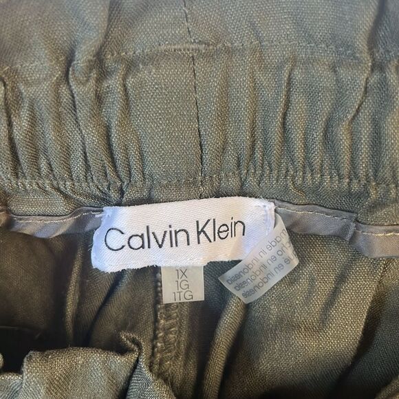 Calvin Klein Linen Blend Army Green Belted Wide Leg Capri Pants ~ Size 1X - Picture 5 of 6